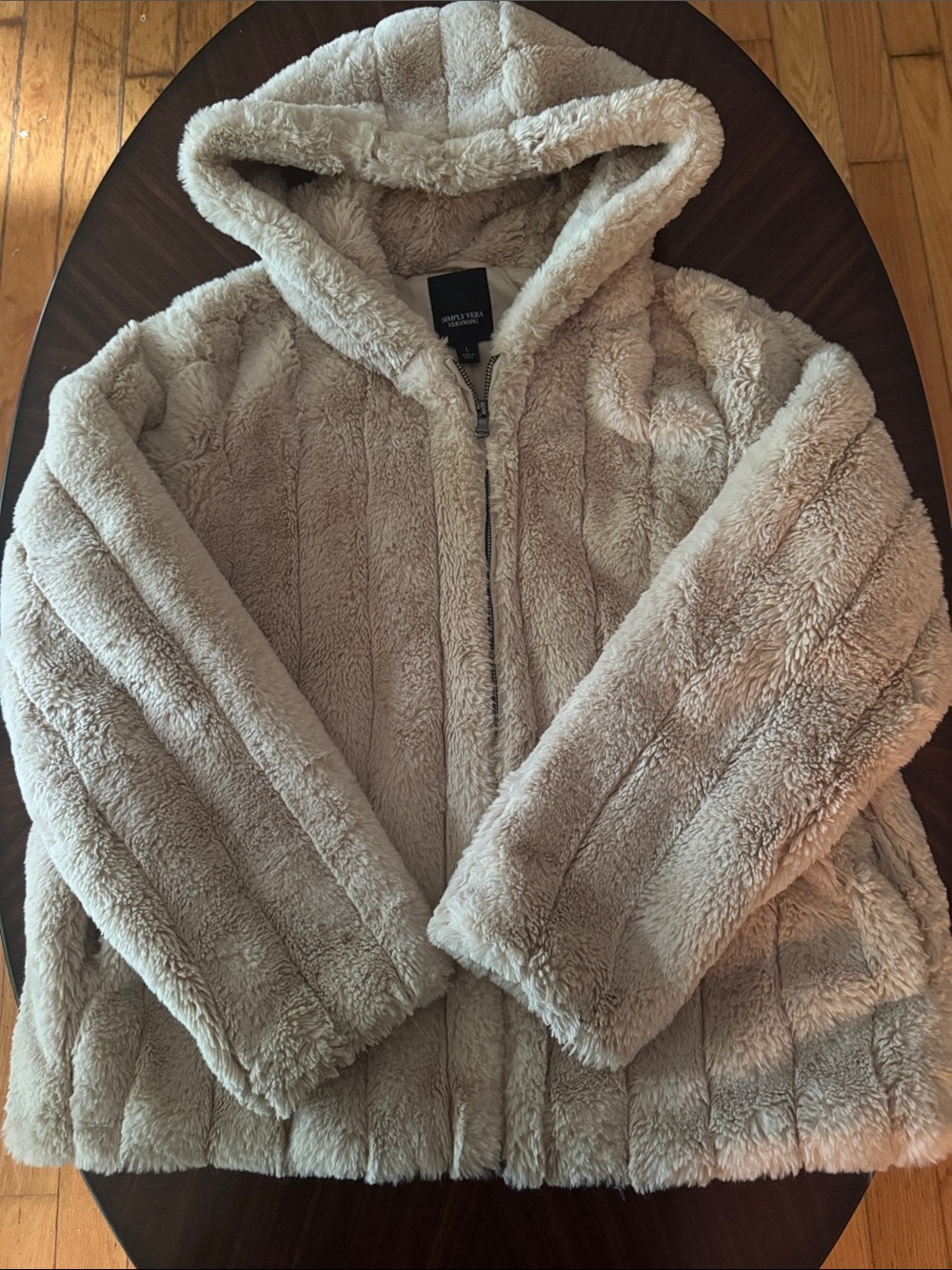 Simply Vera - Vera Wang Plush Hooded Teddy Jacket - Beige